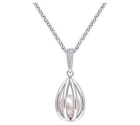Affinity Cultured Pearl & Diamond Pendant w/ Ch ain, Sterling