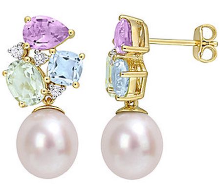 Affinity Cultured Pearl & Gemstone Earrings, 18 K Gold Plated