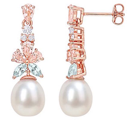 Affinity Cultured Pearl & Gemstone Earrings, 18 K Rose Plated