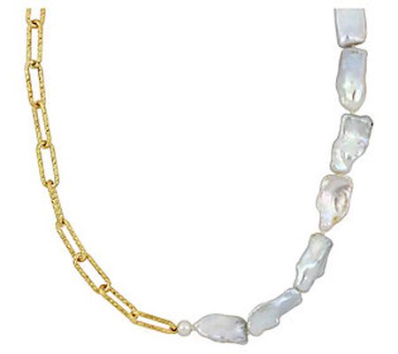 Affinity Cultured Pearl & Oval Link Chain Neckl ace, 18K Plate