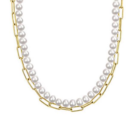 Affinity Cultured Pearl & Oval Link Necklace, 1 8K Plated
