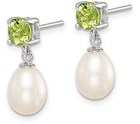 Affinity Cultured Pearl & Peridot Earrings, Ste rling Silver