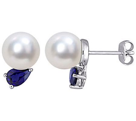 Affinity Cultured Pearl & Sapphire Earrings, St erling Silver