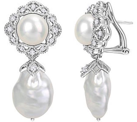 Affinity Cultured Pearl & White Topaz Drop Earrings, Sterling