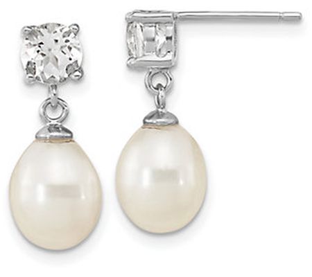 Affinity Cultured Pearl & White Topaz Ear rings, Sterling