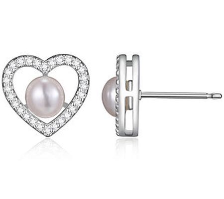 Affinity Cultured Pearl & White Topaz Heart Ear rings, Sterlin
