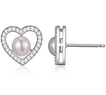 Affinity Cultured Pearl & White Topaz Heart Ear rings, Sterling