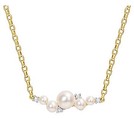 Affinity Cultured Pearl & White Topaz Neckla ce , 18K Plated