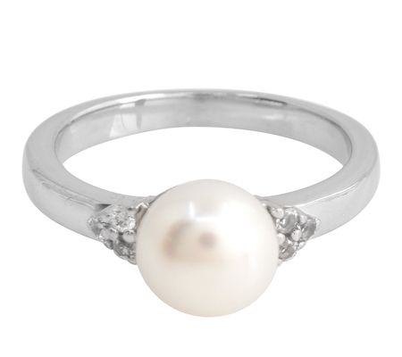 Affinity Cultured Pearl & White Zircon Ring, Sterling