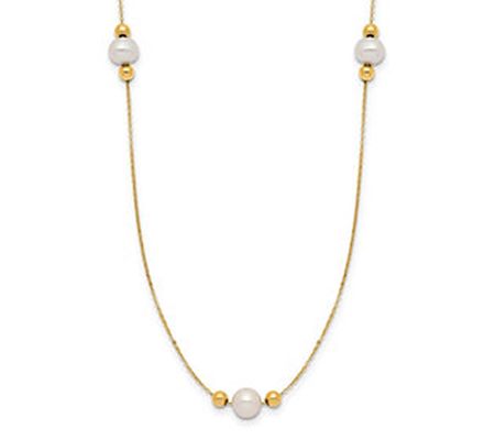 Affinity Cultured Pearl Bead Station Necklace, 14K Gold