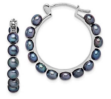 Affinity Cultured Pearl Black Hoop Earrings, St erling Silver