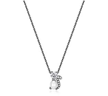Affinity Cultured Pearl Cat Pendant w/ Chain, S terling Silver
