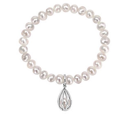 Affinity Cultured Pearl Charm Bracelet, Sterlin g Silver