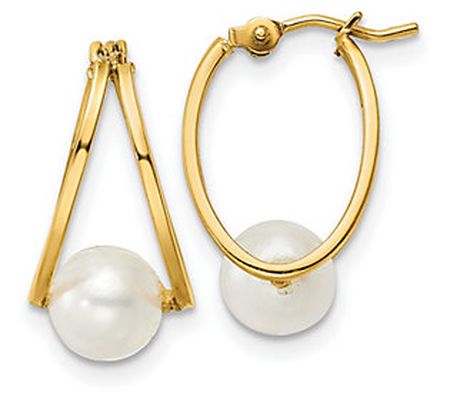 Affinity Cultured Pearl Dangle Hoop Earrings, 1 4K Gold