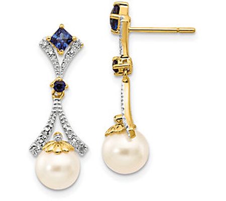 Affinity Cultured Pearl Diamond & Sapphire Earr ings, 14K Gold