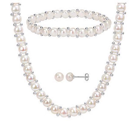 Affinity Cultured Pearl Earring, Necklace & Bra celet, Sterlin