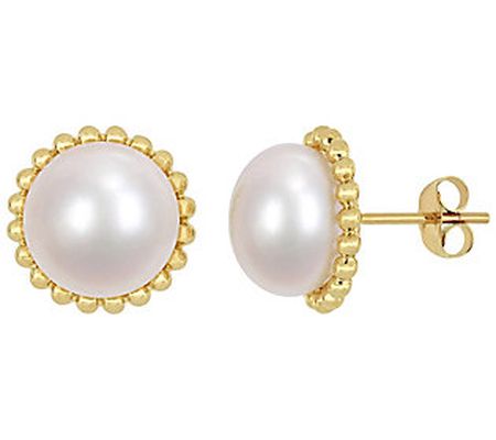 Affinity Cultured Pearl Halo Stud Earri ngs, 10 K Gold