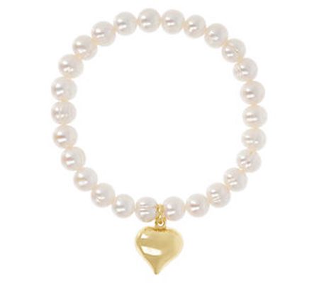 Affinity Cultured Pearl Heart Charm Stretch Br celet