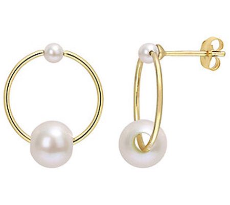 Affinity Cultured Pearl Hoop Earrings, 14K Gold