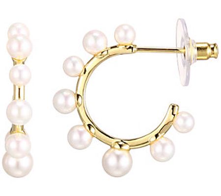 Affinity Cultured Pearl Hoop Earrings, 18K G ol d Clad