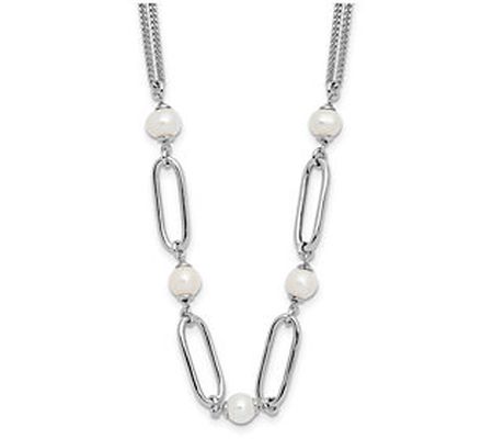 Affinity Cultured Pearl Large Oval Link Necklac e, Sterling