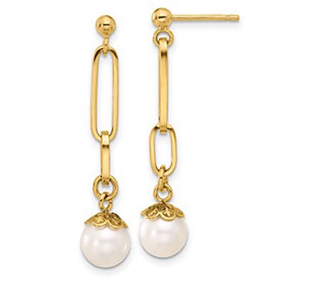 Affinity Cultured Pearl Oval Link Dangle Earrin gs, 14K Gold