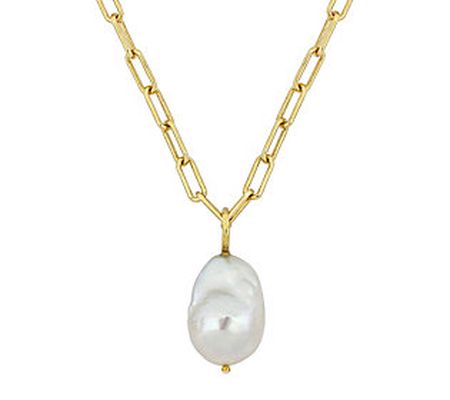 Affinity Cultured Pearl Oval Link Necklace, 18K Gold Plated