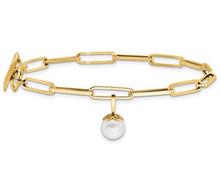 Affinity Cultured Pearl Oval Link Toggle Bracel et, 14K Gold