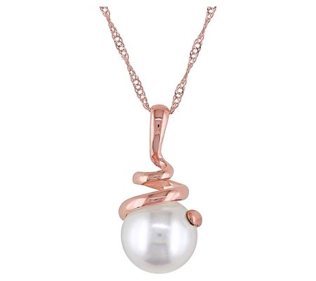 Affinity Cultured Pearl Pendant w/ Chain, 14K R ose Gold