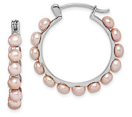 Affinity Cultured Pearl Pink Hoop Earrings, Ste rling Silver