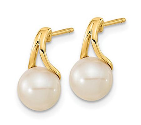Affinity Cultured Pearl Polished Stud Earrings, 14K Gold