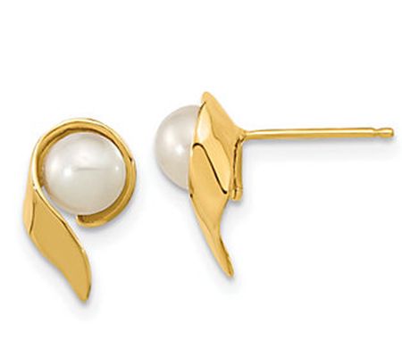 Affinity Cultured Pearl Ribbon Stud Earrings, 1 4K Gold