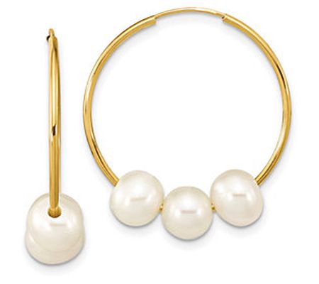 Affinity Cultured Pearl Round Hoop Earrings, 14 K Gold