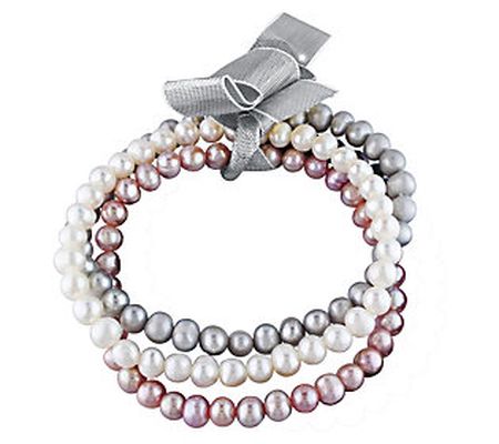 Affinity Cultured Pearl Set of 3 Stretch Bracel ets