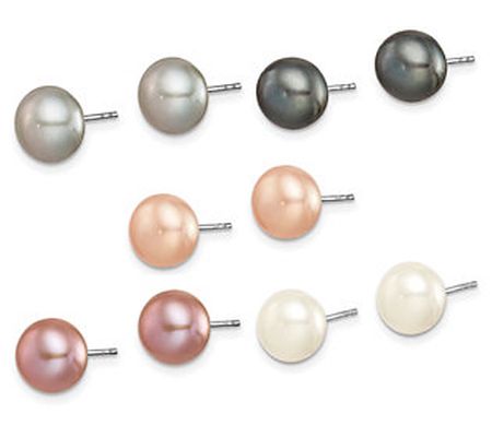 Affinity Cultured Pearl Set of 5 Stud Earri ngs, Sterling