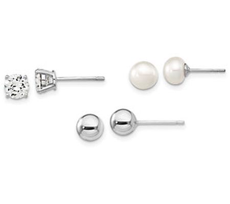 Affinity Cultured Pearl Stud Earring Set, Sterl ing Silver