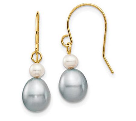 Affinity Cultured Pearl White & Gray Dangle Ear rings, 14K Gold