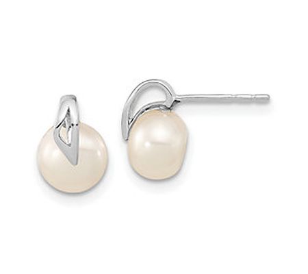 Affinity Cultured Pearl White Button Earrings, 14K White Gold
