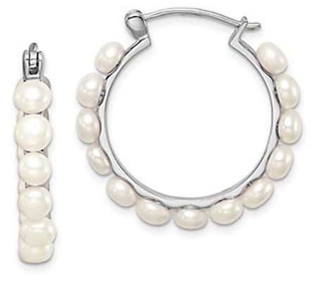 Affinity Cultured Pearl White Hoop Earrings, St erling Silver