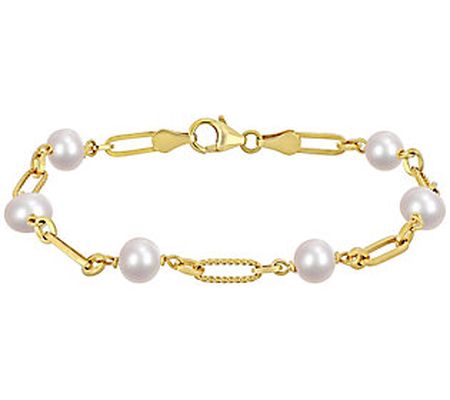 Affinity Cultured Pearls Oval Link Bracelet, 18 K Gold Plated