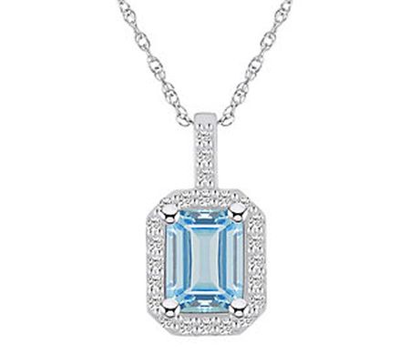 Affinity Gems Aquamarine & Diamond Halo Pendant t w/ Chain, 14K