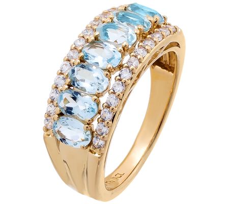 Affinity Gems Aquamarine & White Zircon Ring, 1 4K Gold Plated