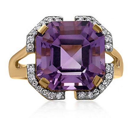 Affinity Gems Asscher Cut Gemstone & Diamond Ri ng, 14K Gold