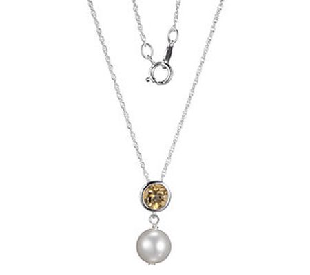 Affinity Gems Cultured Pearl & Citrine Drop Nec klace, Sterlin
