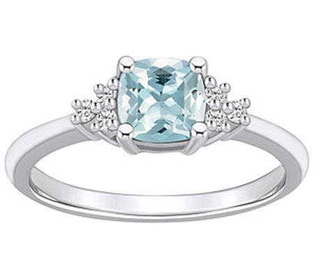 Affinity Gems Cushion Cut Aquamarine & Diamond Ring, 14K Gold