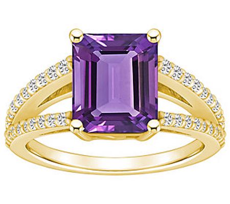 Affinity Gems Emerald-Cut Gemstone & Diamond Ri ng, 14K Gold