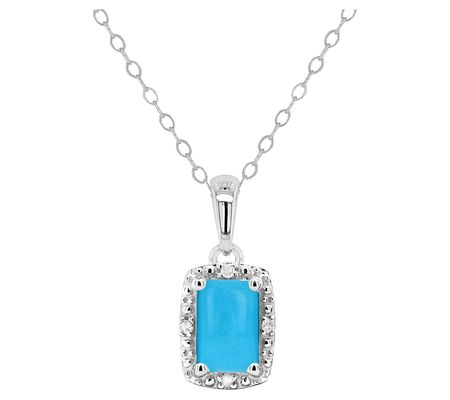 Affinity Gems Emerald Cut Turquoise & Diamond P endant w/ Chain