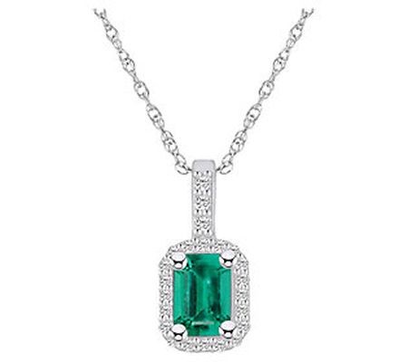 Affinity Gems Emerald Gemstone & Diamond Pendan t w/ Chain, 14K