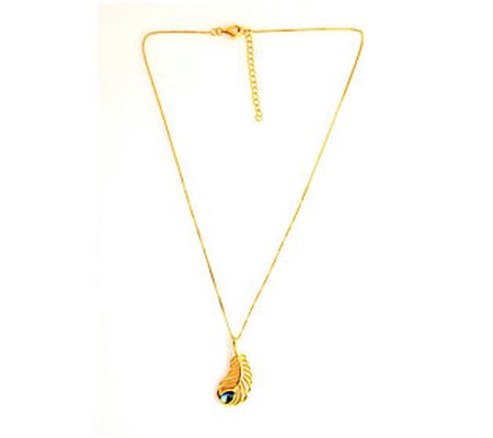 Affinity Gems Feather Pendant w/ Chain, 14K Gol d Plated