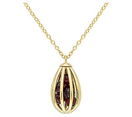 Affinity Gems Garnet Cage Pendant w/ Chain, 18K Gold Plated